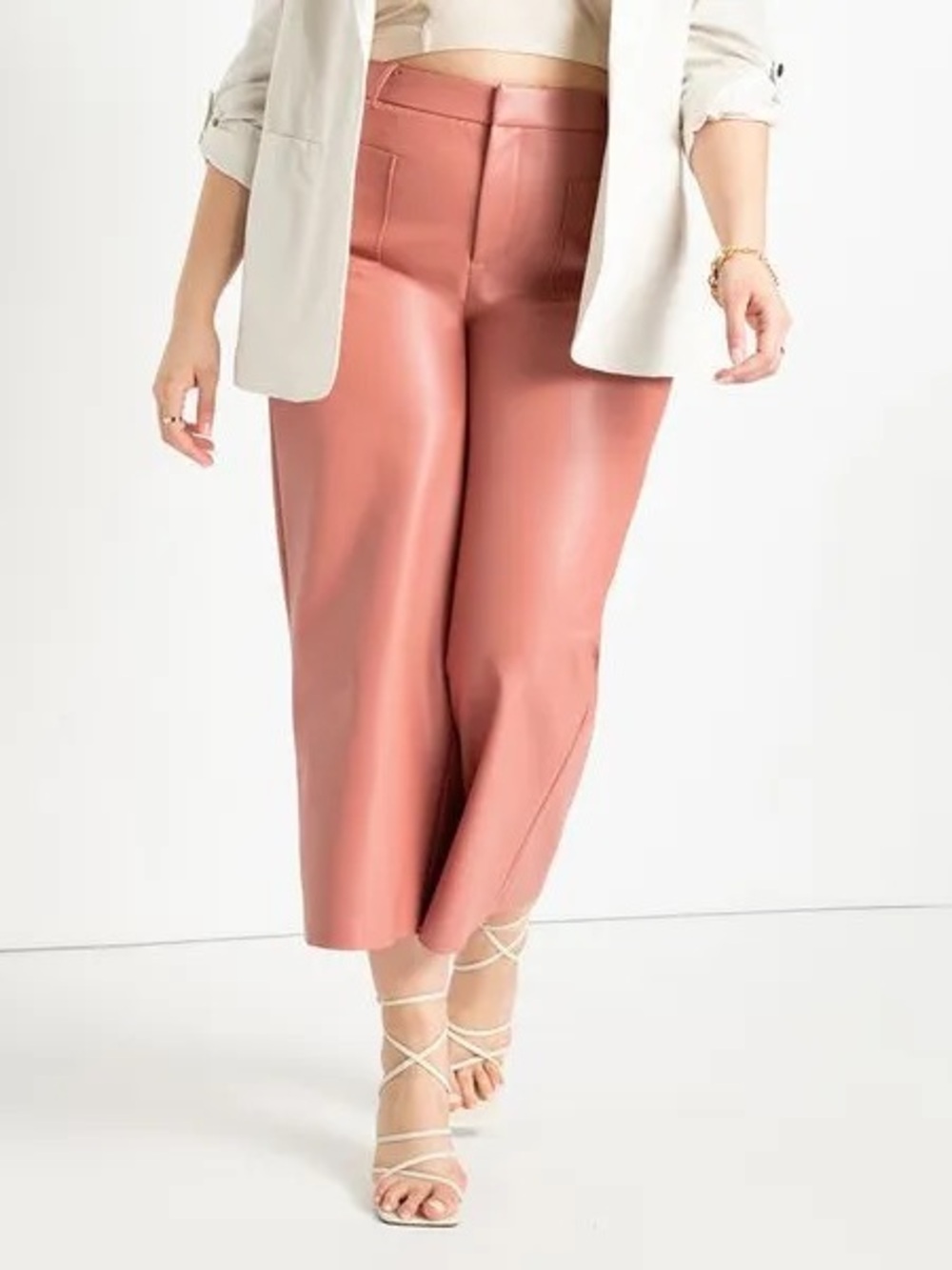 READ Eloquii Rosewood Faux Leather Cropped Wide-Leg Pants